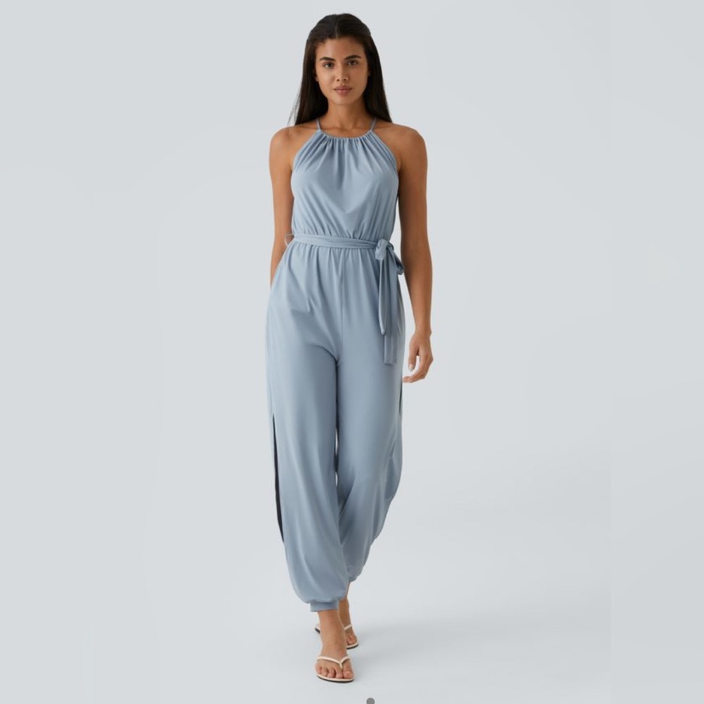 Halara Womens Size Small Blue Cool Touch Resort Jumpsuit UPF 50 New